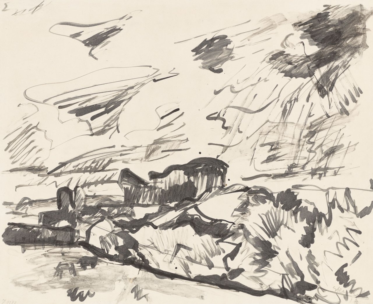 Auf diesem Bild ist das folgende Kunstwerk zu sehen: Erich Heckel. „Holsteinische Landschaft“. 1913.