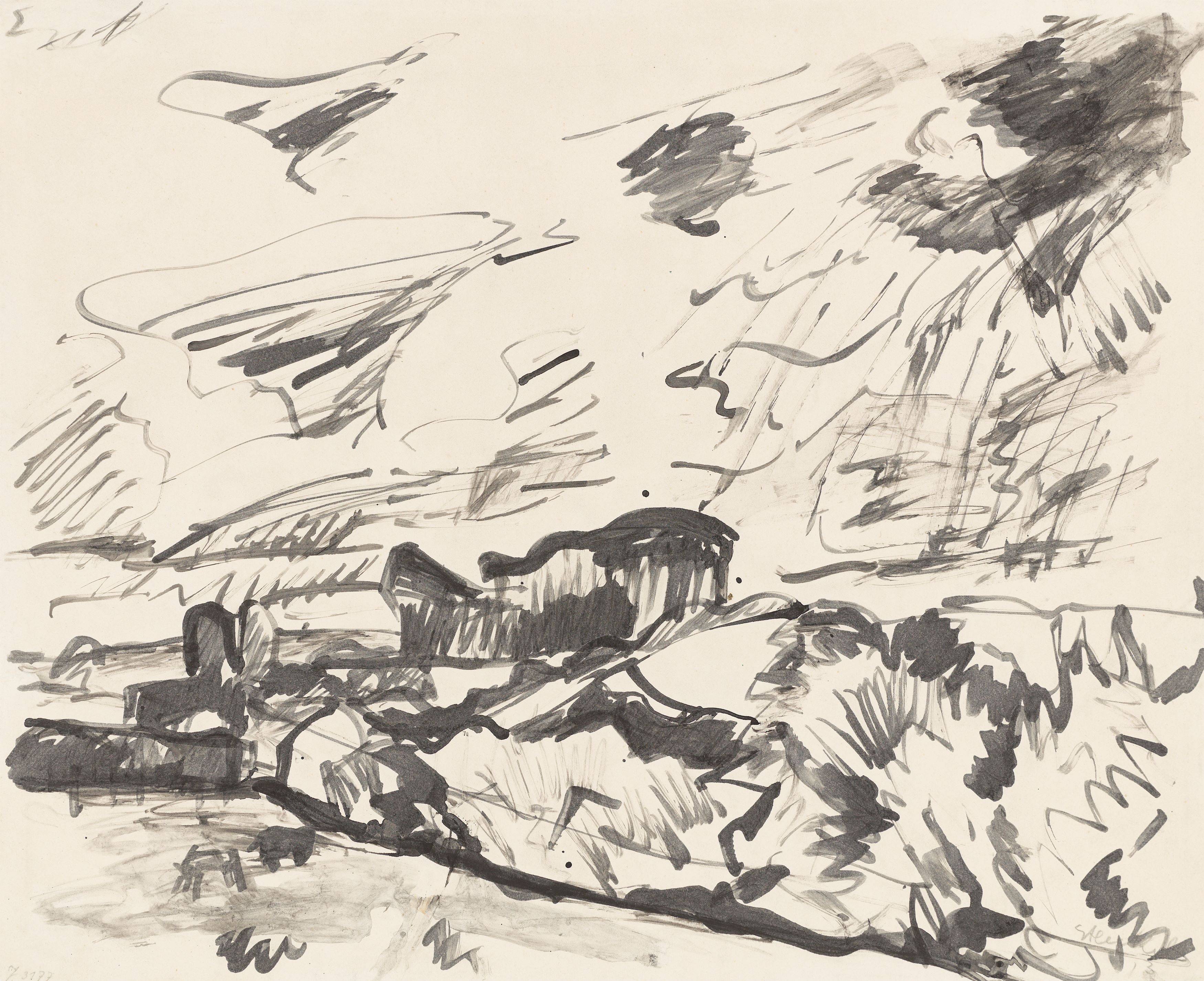 Auf diesem Bild ist das folgende Kunstwerk zu sehen: Erich Heckel. „Holsteinische Landschaft“. 1913.