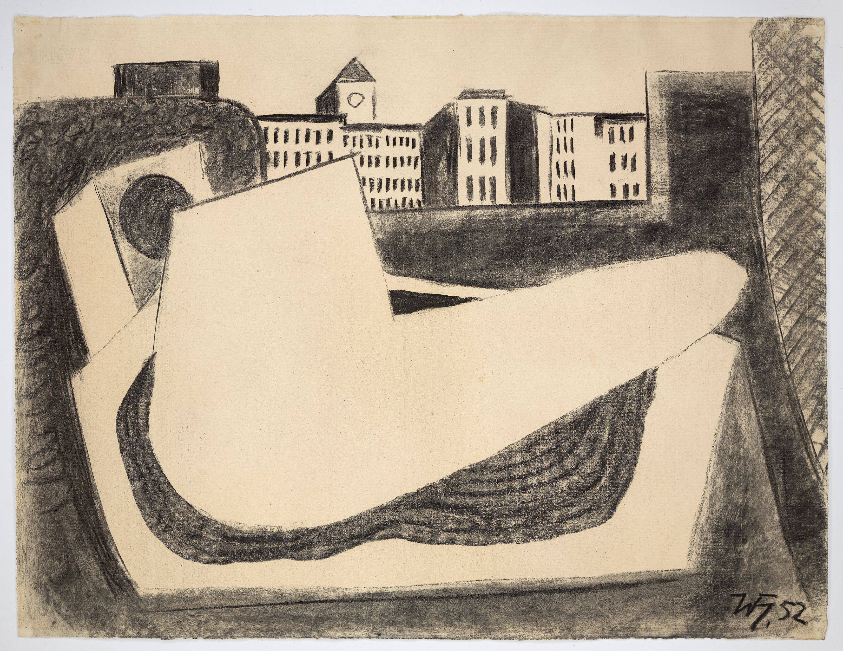 This picture shows the following artwork: Werner Heldt. ”Stadtbild mit Pfeife”. 1952.