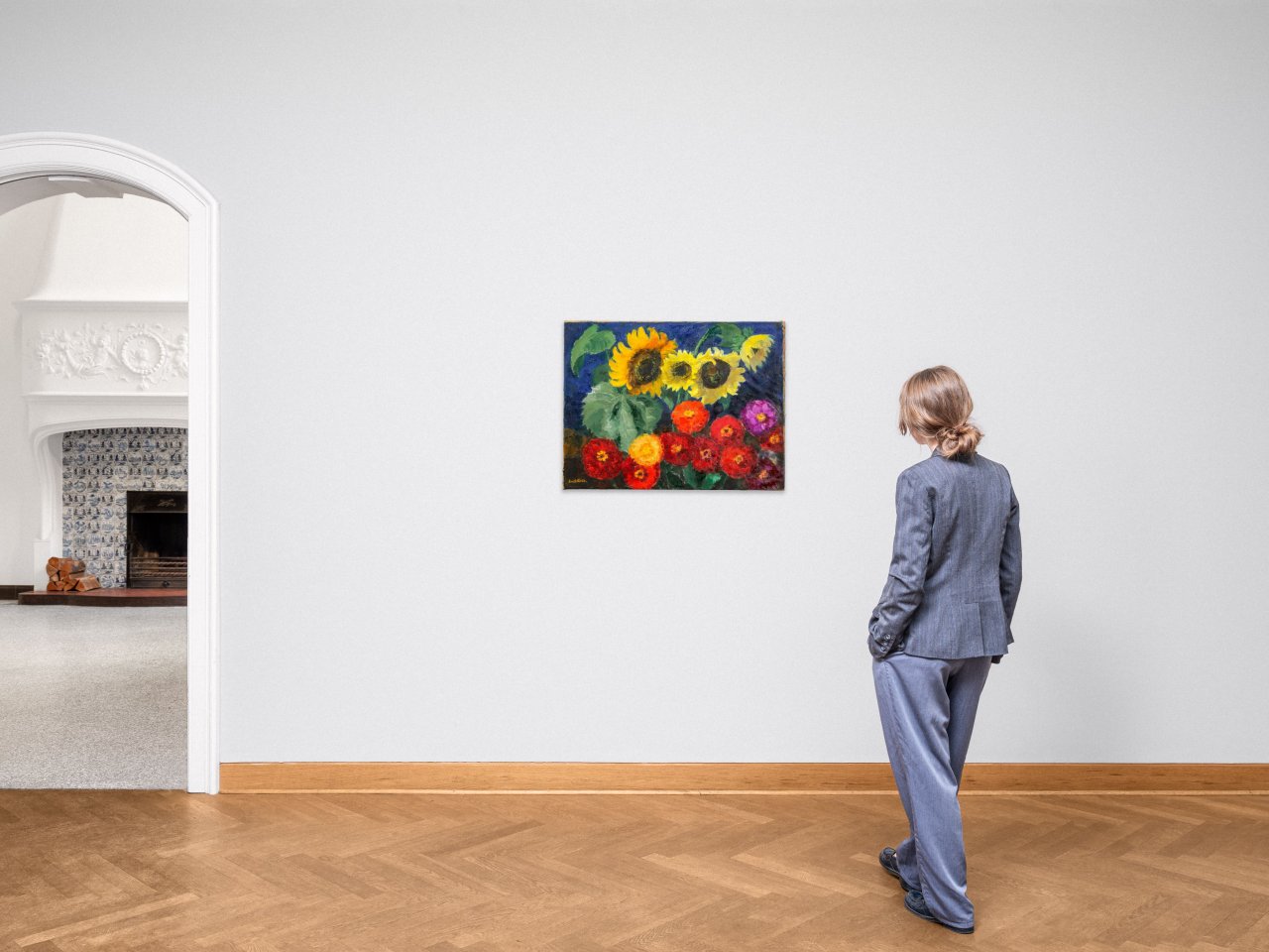 Auf diesem Bild ist das folgende Kunstwerk zu sehen: Emil Nolde. „Zinnien und Sonnenblumen“. 1940.