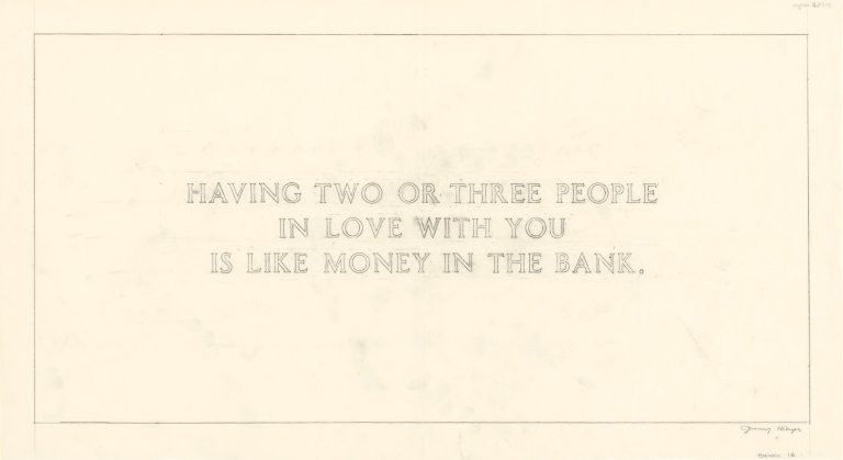 This picture shows the following artwork: Jenny Holzer. ”The Living Series: Having two or three people in love with you... (BENCH 18)”. 1980-82.