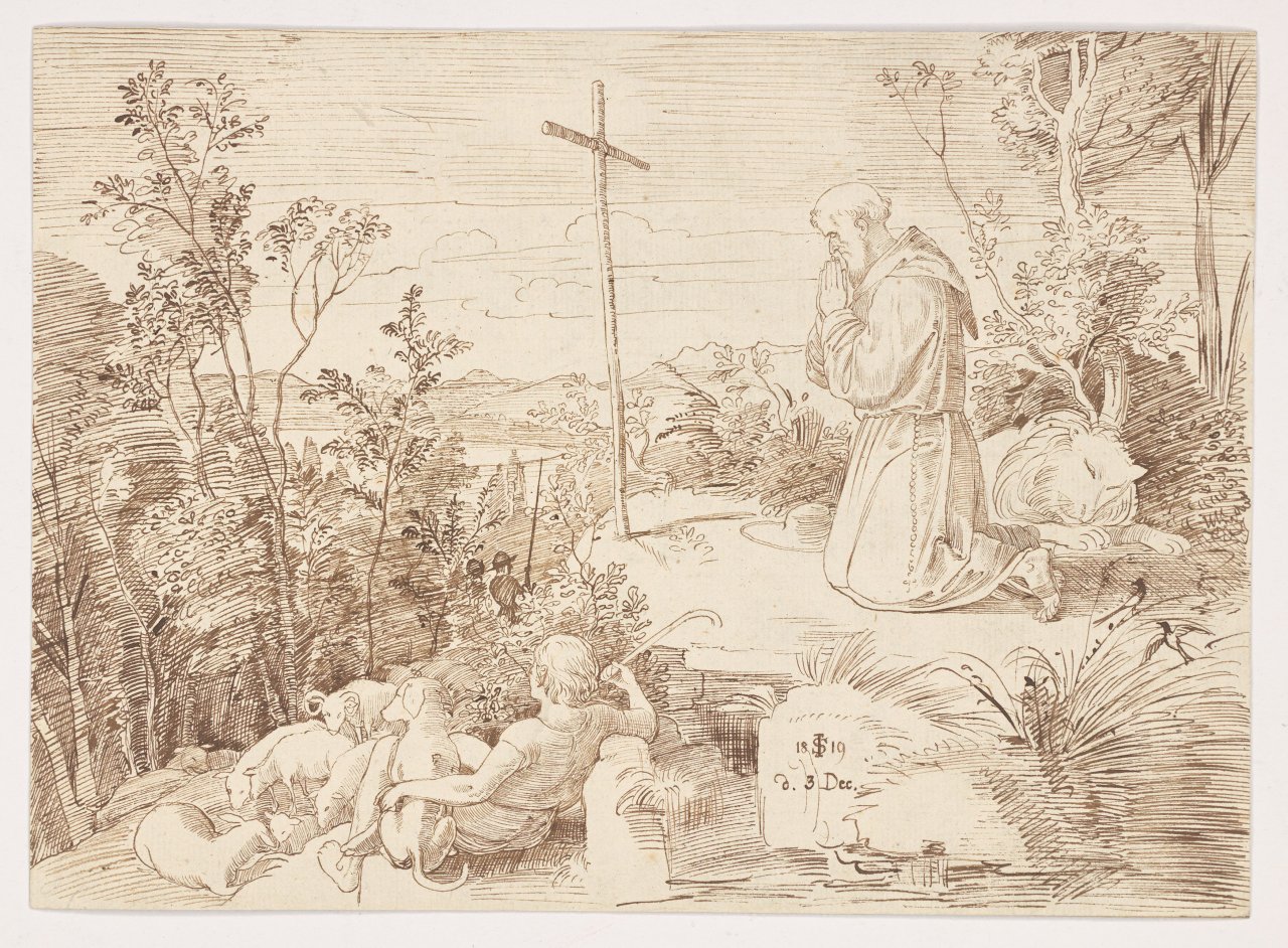 This picture shows the following artwork: Julius Schnorr von Carolsfeld. ”Der heilige Hieronymus vor einem Holzkreuz betend”. 1819.