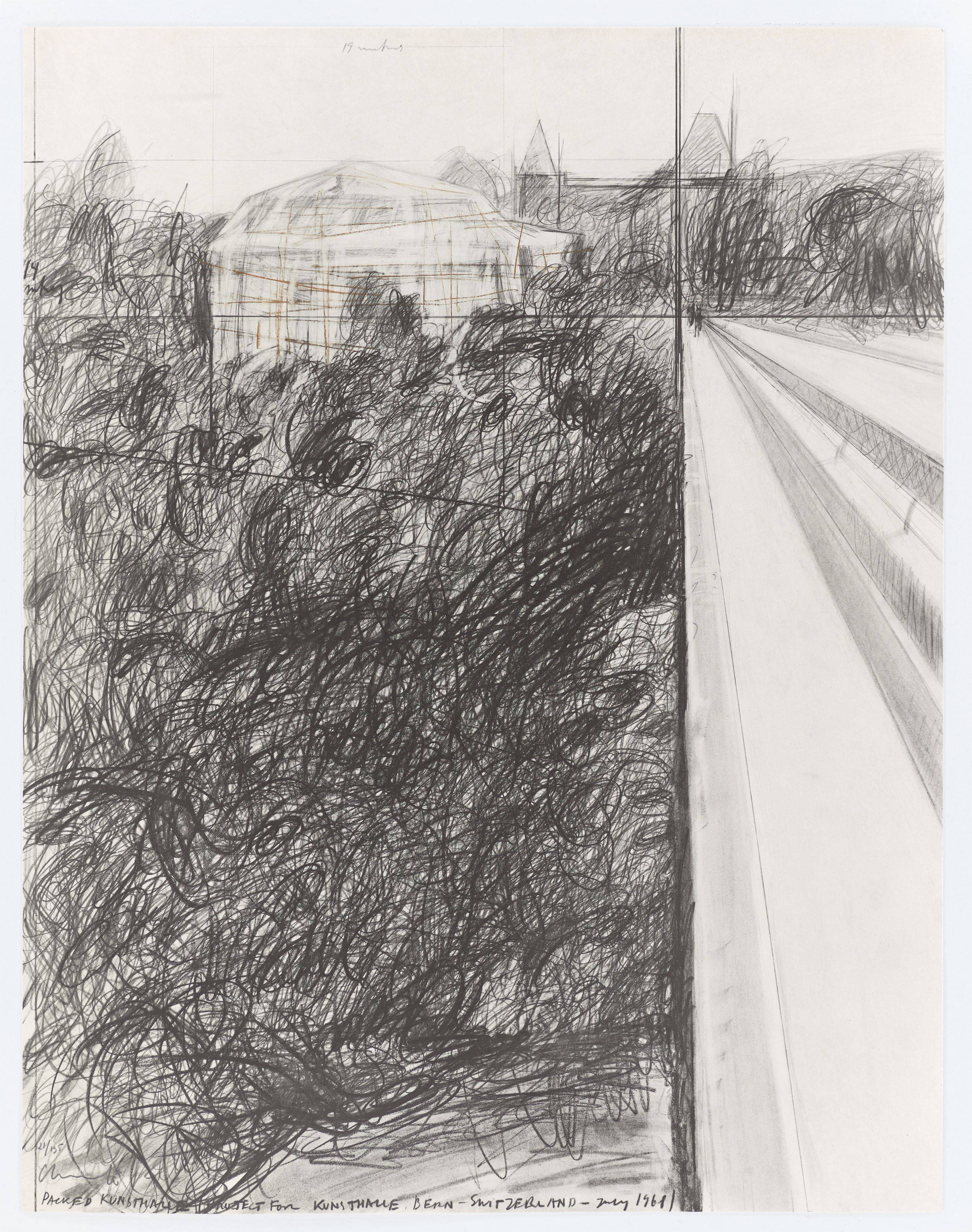Auf diesem Bild ist das folgende Kunstwerk zu sehen:  Christo und Jeanne-Claude. „Packed Kunsthalle Bern, Project“. 1972.