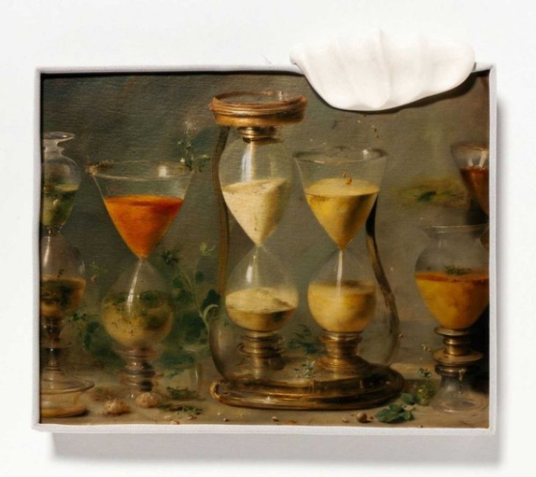 Auf diesem Bild ist das folgende Kunstwerk zu sehen:  Hedda Roman. „Sanduhren - from the series „the longest possible game““. 2023.