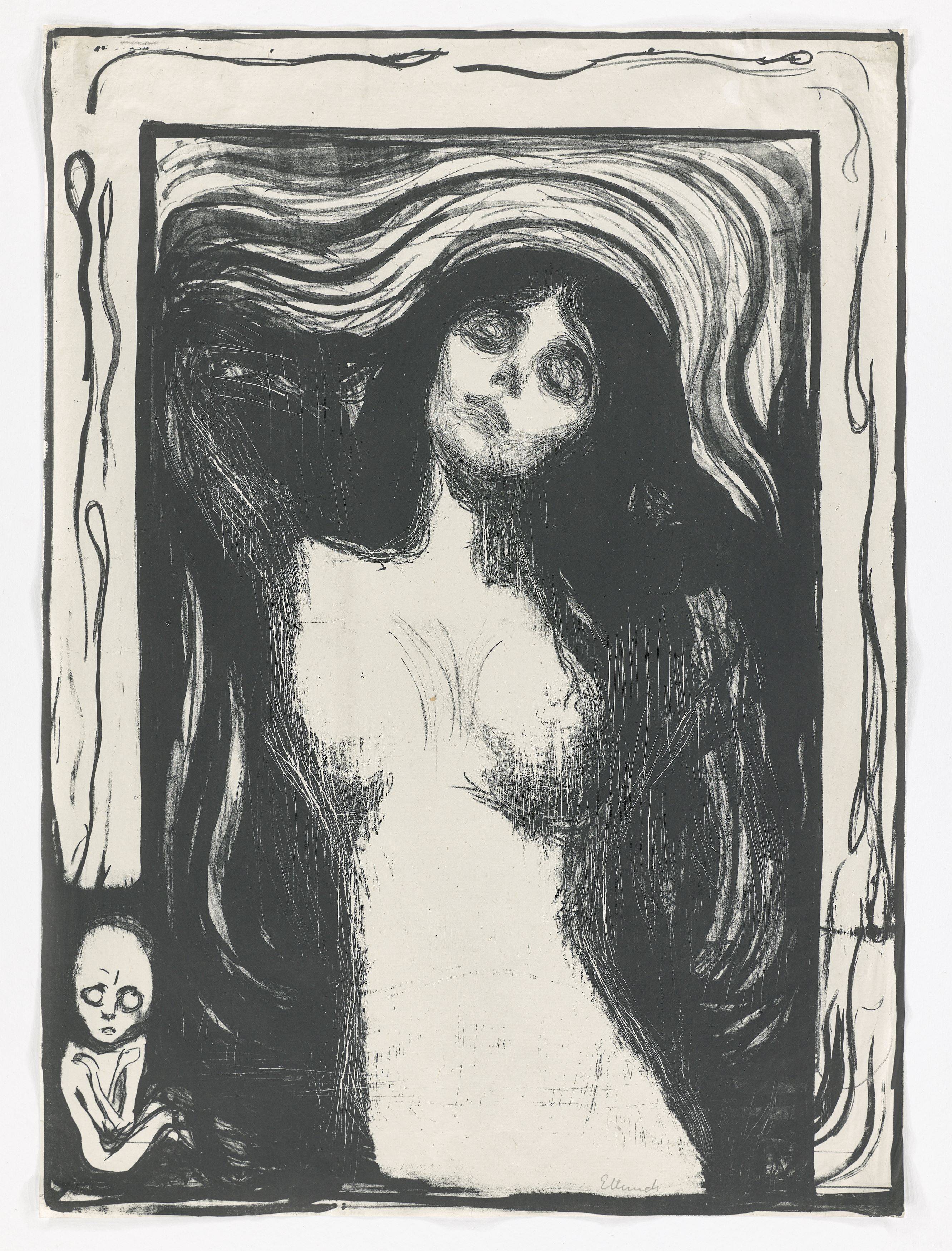 This picture shows the following artwork: Edvard Munch. ”Madonna”. 1895.