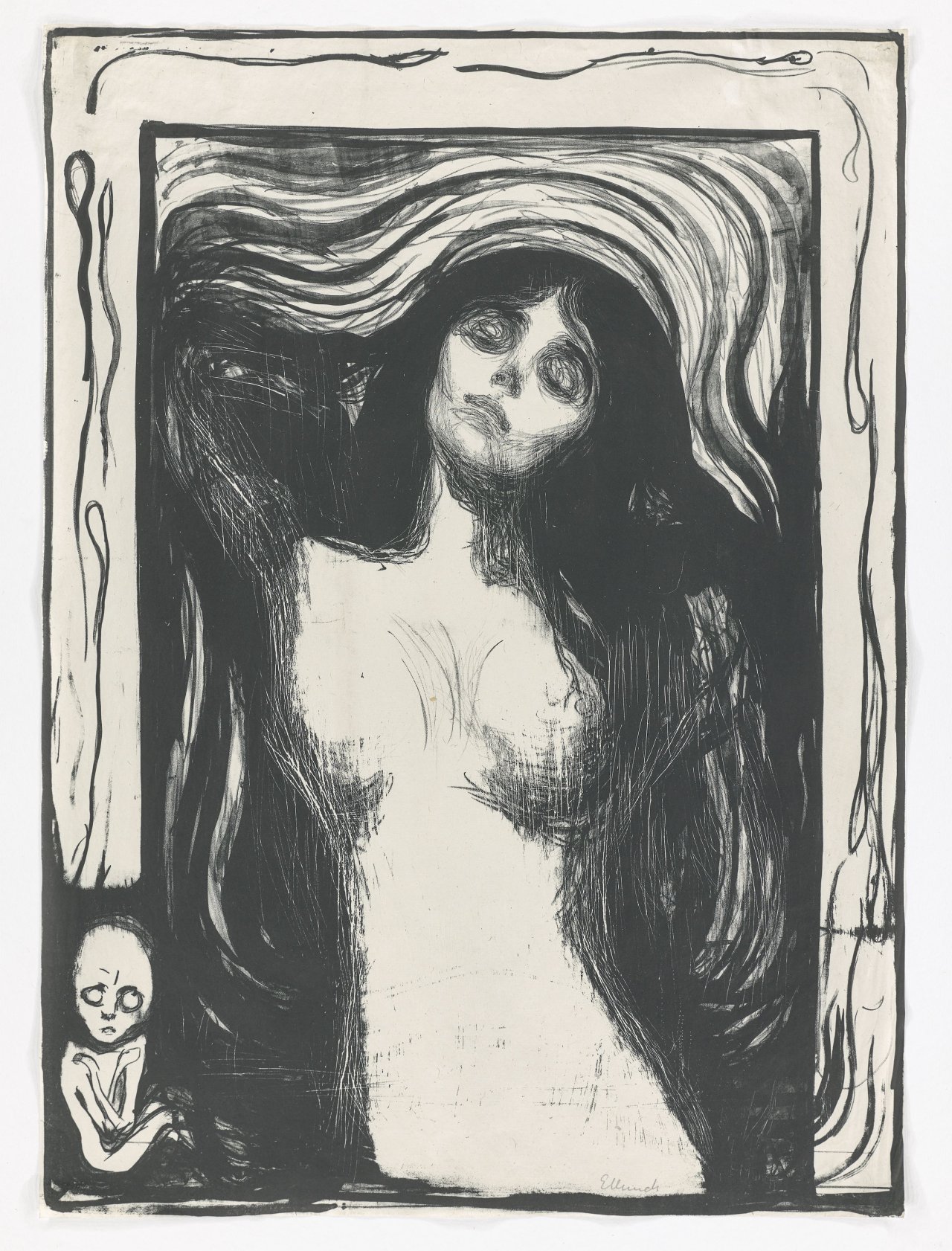 This picture shows the following artwork: Edvard Munch. ”Madonna”. 1895.