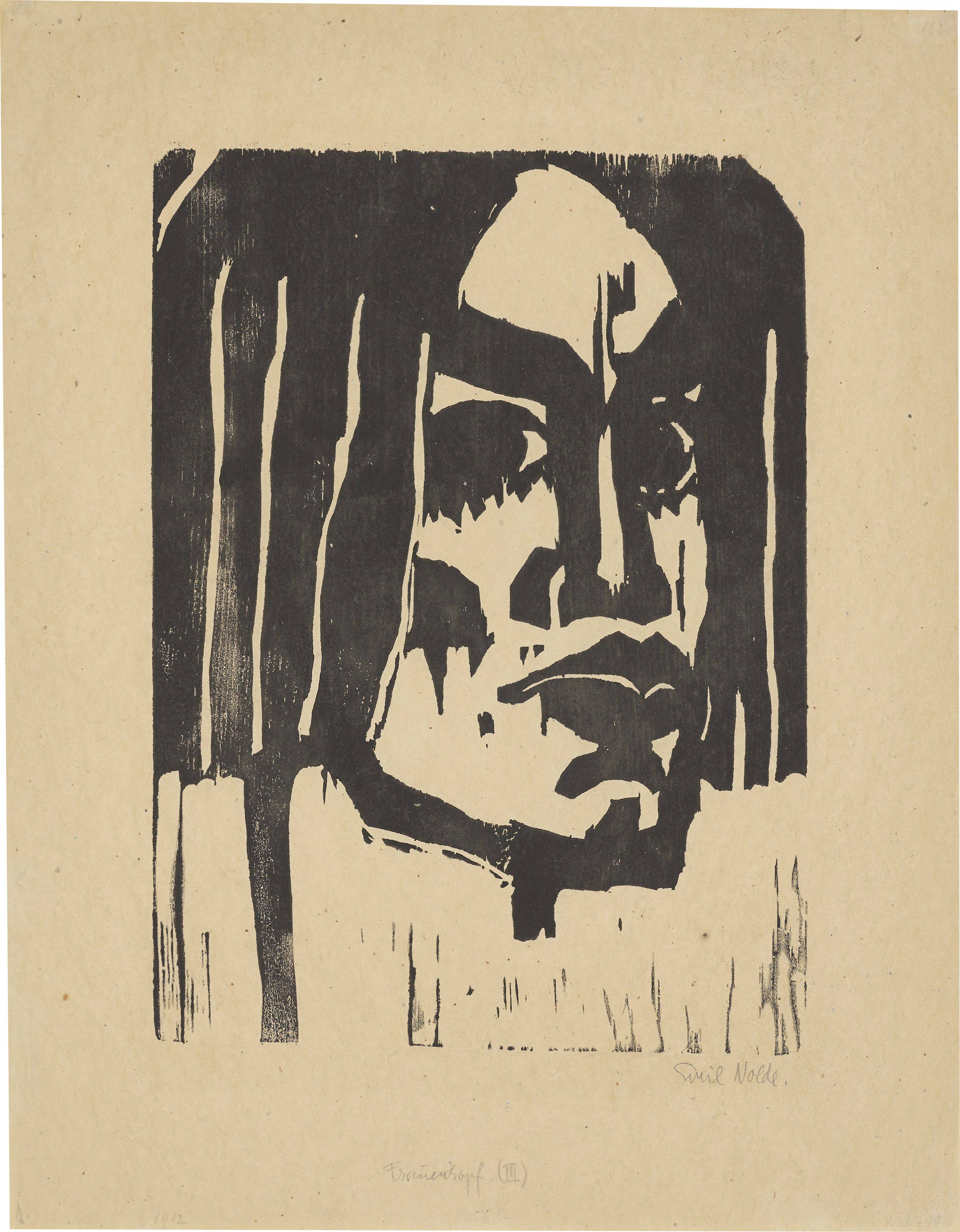 This picture shows the following artwork: Emil Nolde. ”Frauenkopf III”. 1912.