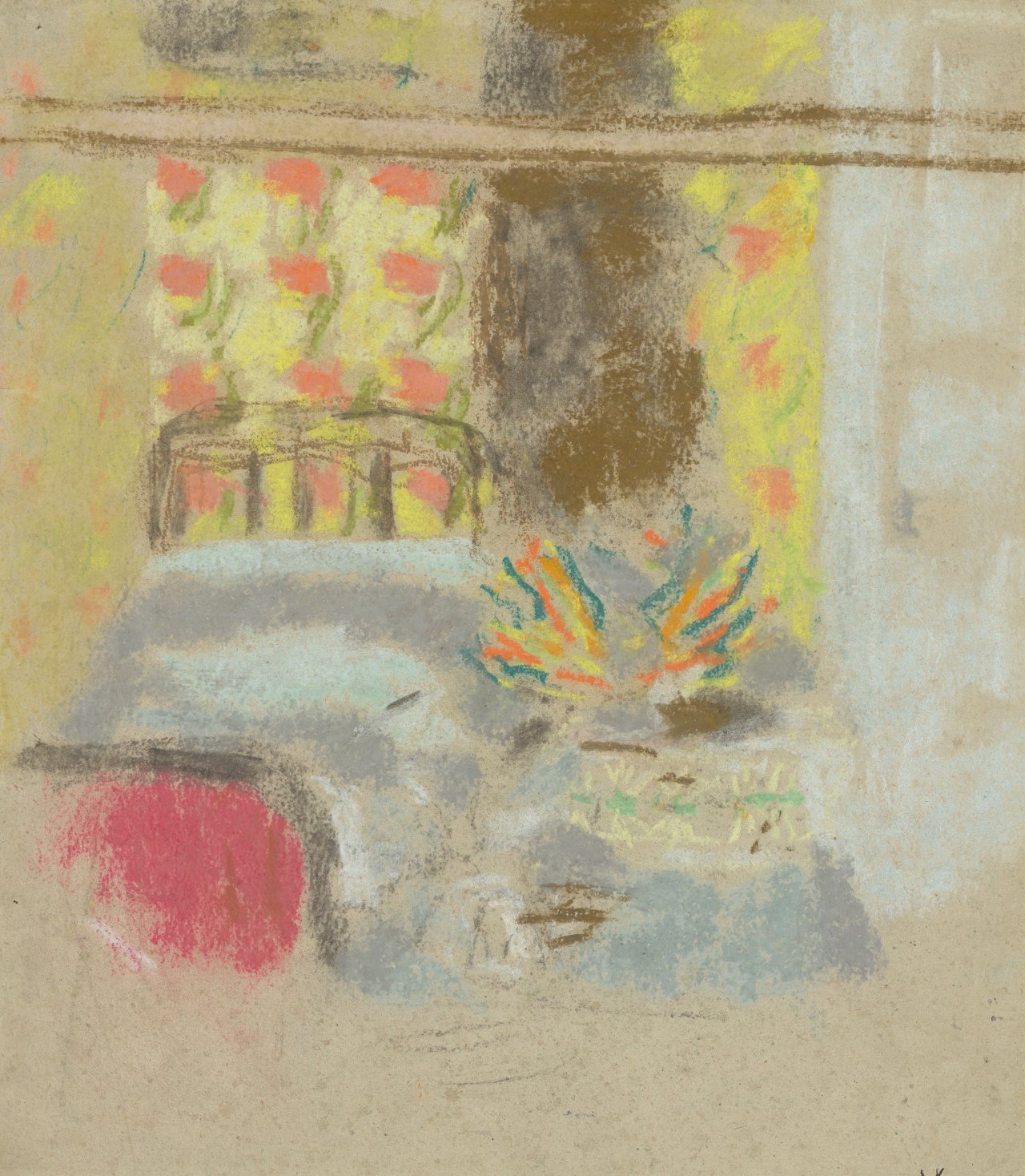 Auf diesem Bild ist das folgende Kunstwerk zu sehen: Édouard Vuillard. „Le lit de la grand-mère“ (Das Bett der Großmutter). Um 1893.