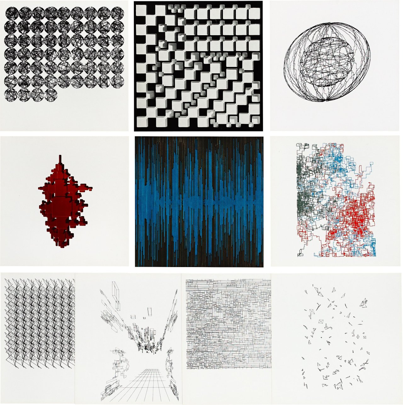 Auf diesem Bild ist das folgende Kunstwerk zu sehen: Georg Nees. „Computergrafik-Computerplastik“. 1970.