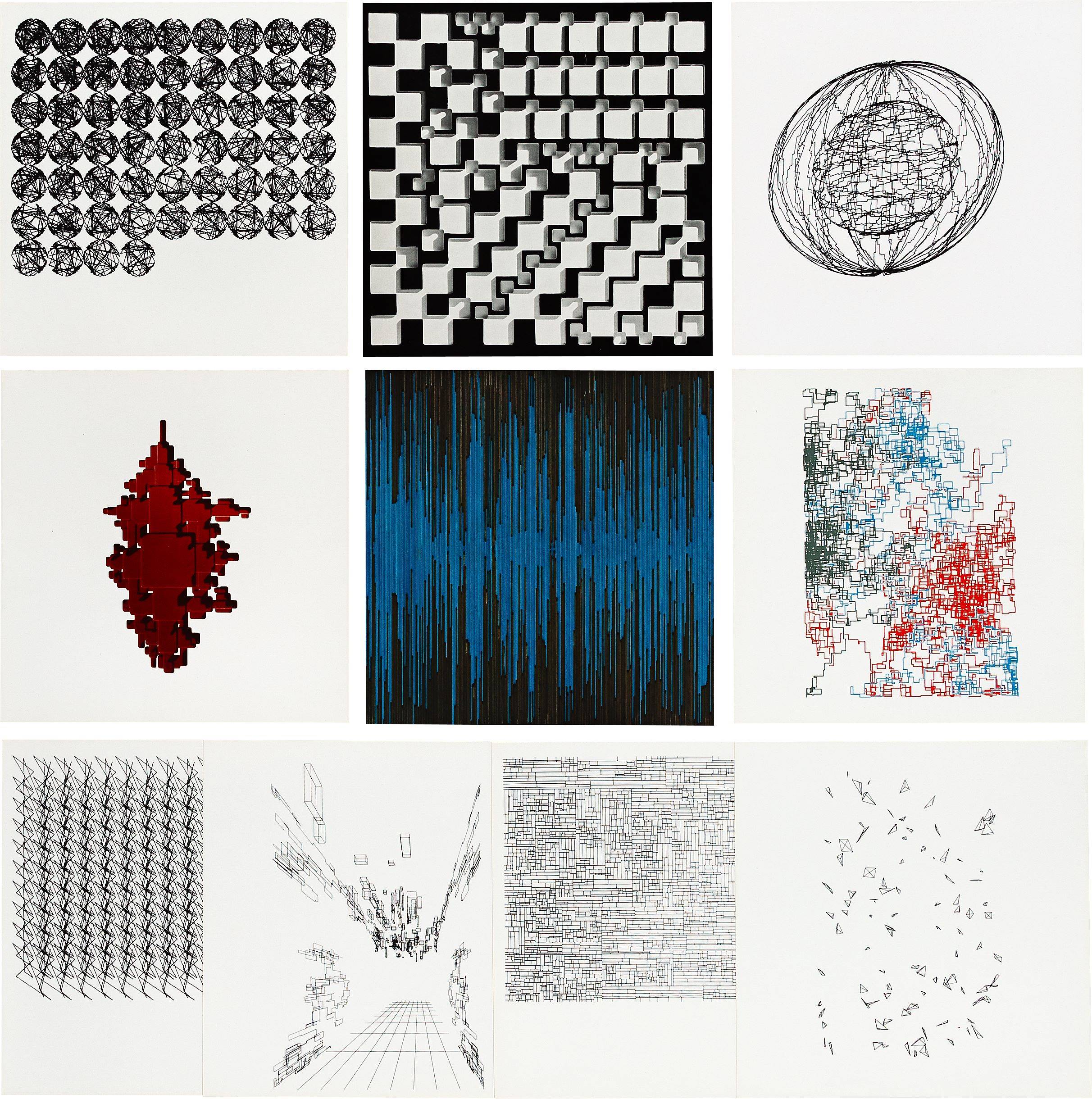 Auf diesem Bild ist das folgende Kunstwerk zu sehen: Georg Nees. „Computergrafik-Computerplastik“. 1970.