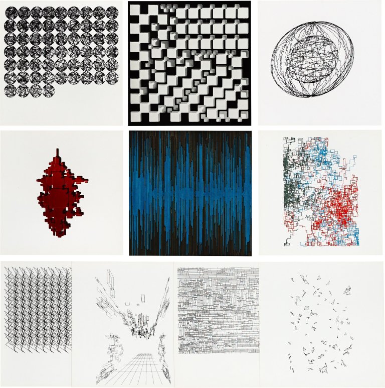 Auf diesem Bild ist das folgende Kunstwerk zu sehen: Georg Nees. „Computergrafik-Computerplastik“. 1970.