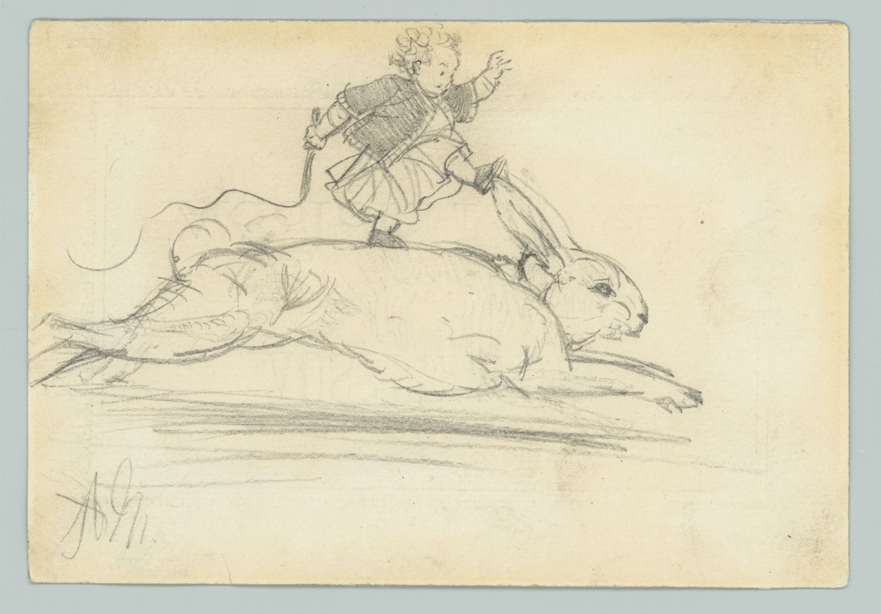 This picture shows the following artwork: Adolph Menzel. Hare Hunt (Card for the Exhibition of Adolph Menzel). (before) 1898.