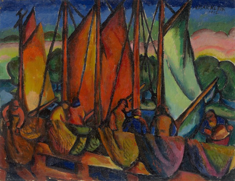 This picture shows the following artwork: César Klein. Fishing boats. 1912.