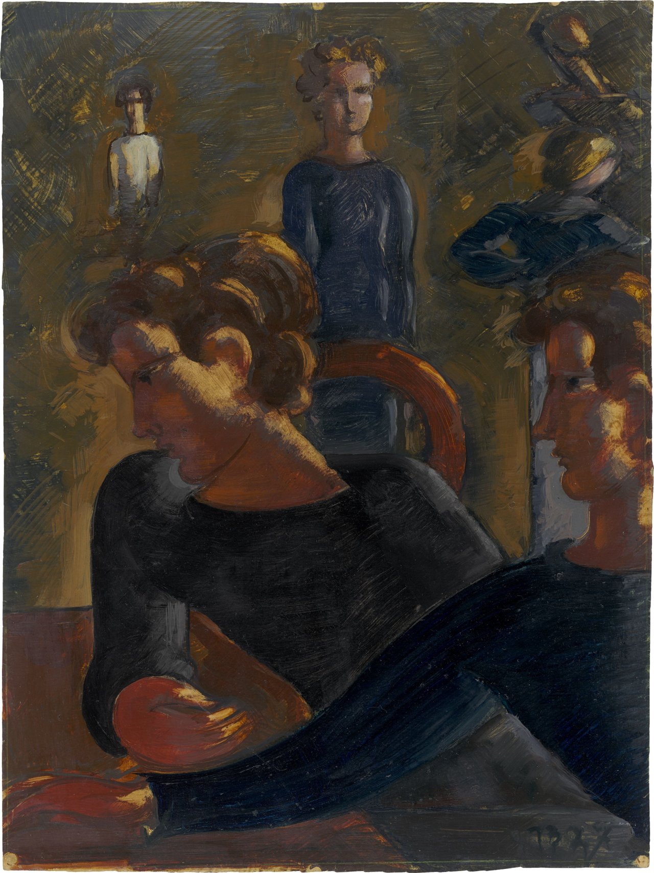 Auf diesem Bild ist das folgende Kunstwerk zu sehen: Oskar Schlemmer. „Szene am Tisch II“. 1937.