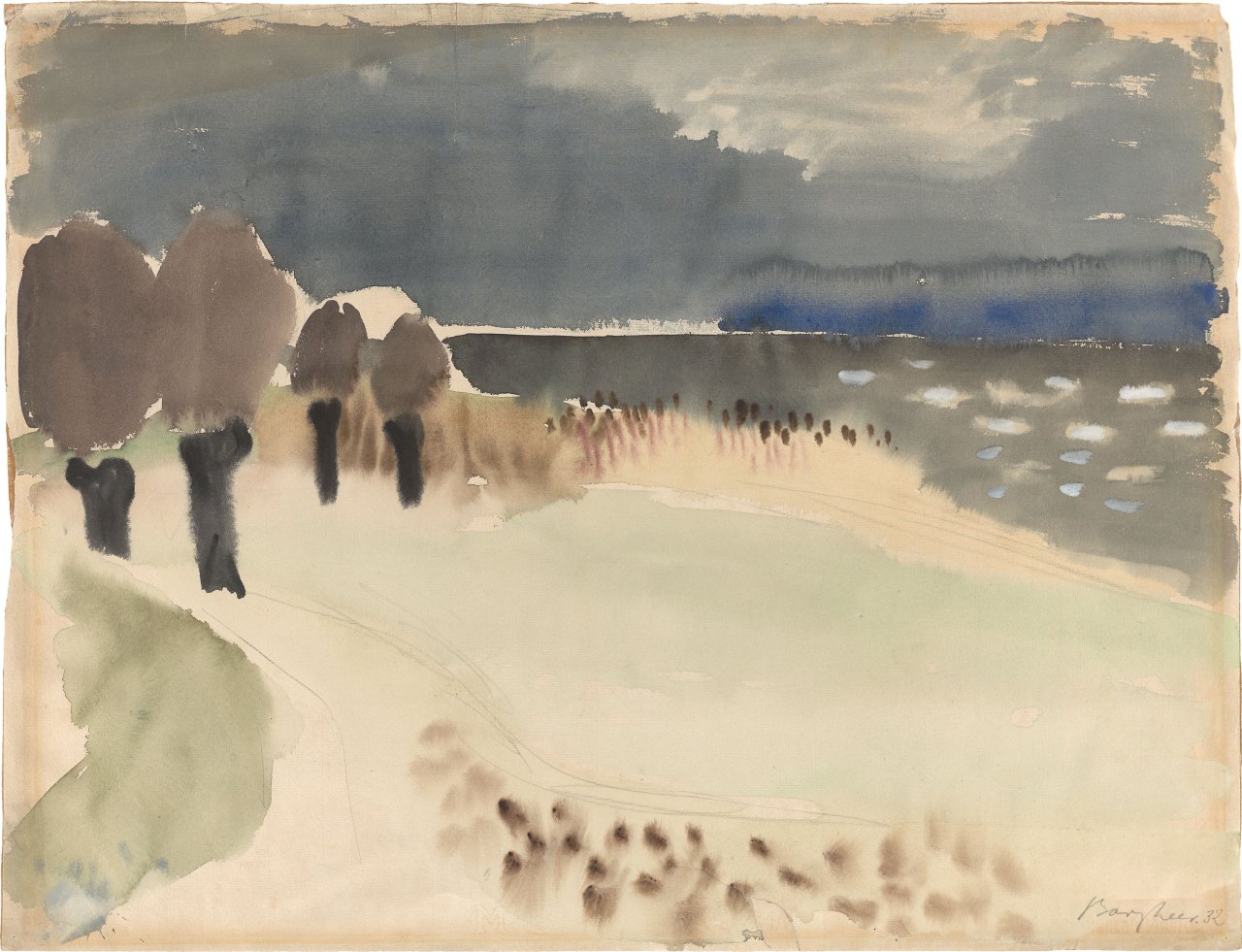 Auf diesem Bild ist das folgende Kunstwerk zu sehen: Eduard Bargheer. Elblandschaft bei Blankenese. 1932.