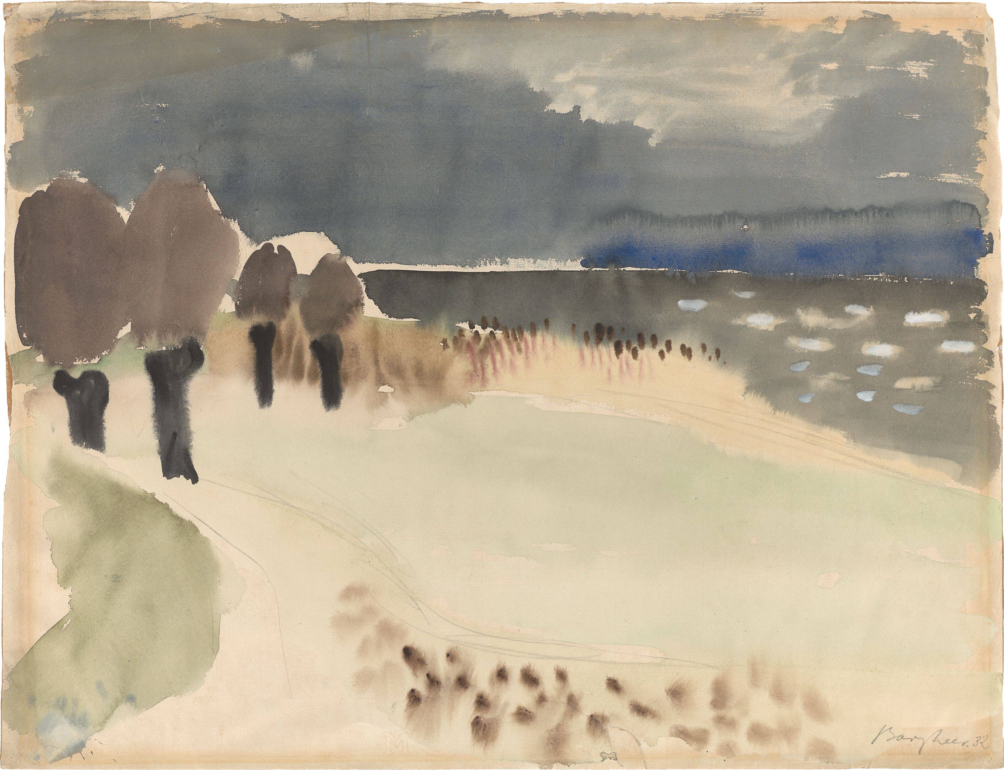 Auf diesem Bild ist das folgende Kunstwerk zu sehen: Eduard Bargheer. Elblandschaft bei Blankenese. 1932.