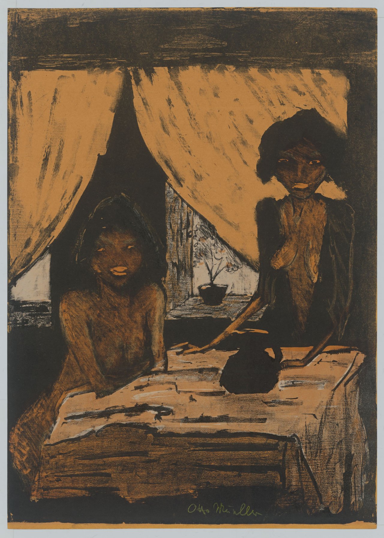 This picture shows the following artwork: Otto Mueller. ”Zwei Zigeunermädchen im Wohnraum”. 1926/27.