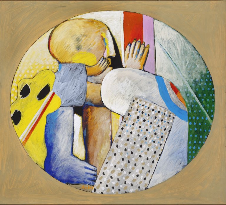 Auf diesem Bild ist das folgende Kunstwerk zu sehen: Horst Antes. „Stilleben (oval)“. 1965.