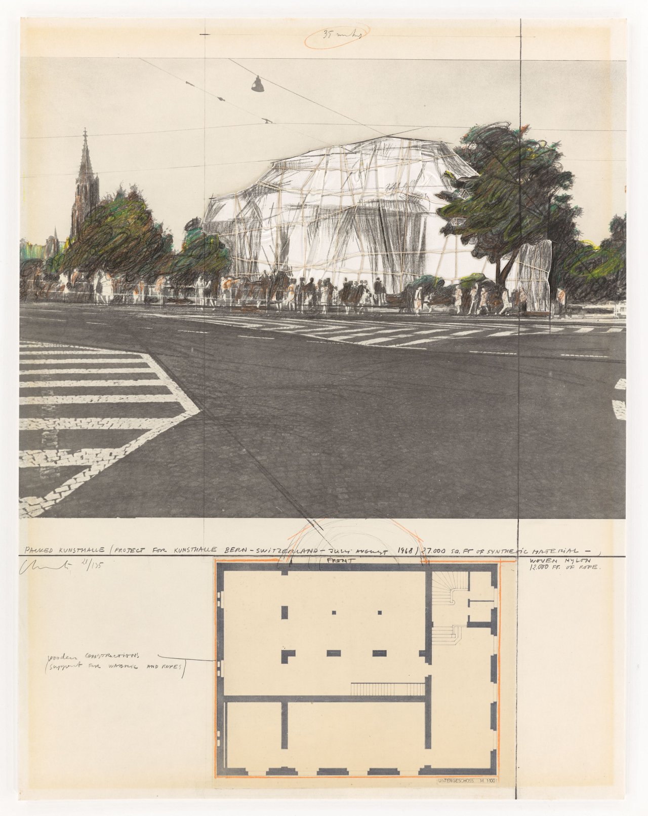 Auf diesem Bild ist das folgende Kunstwerk zu sehen:  Christo und Jeanne-Claude. „Packed Kunsthalle Bern, Project“. 1972.