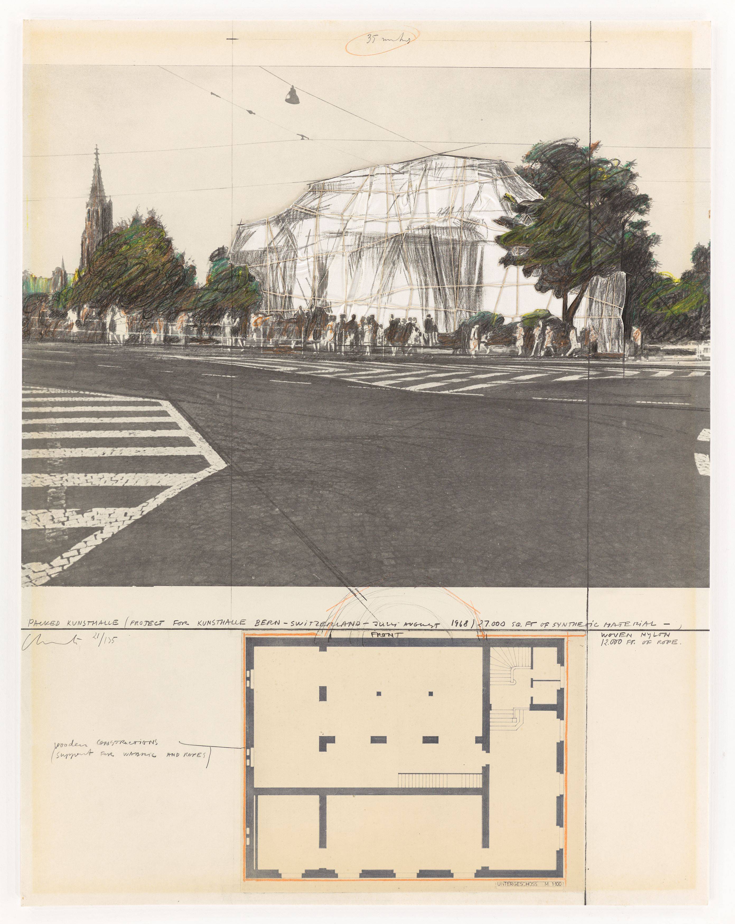 Auf diesem Bild ist das folgende Kunstwerk zu sehen:  Christo und Jeanne-Claude. „Packed Kunsthalle Bern, Project“. 1972.