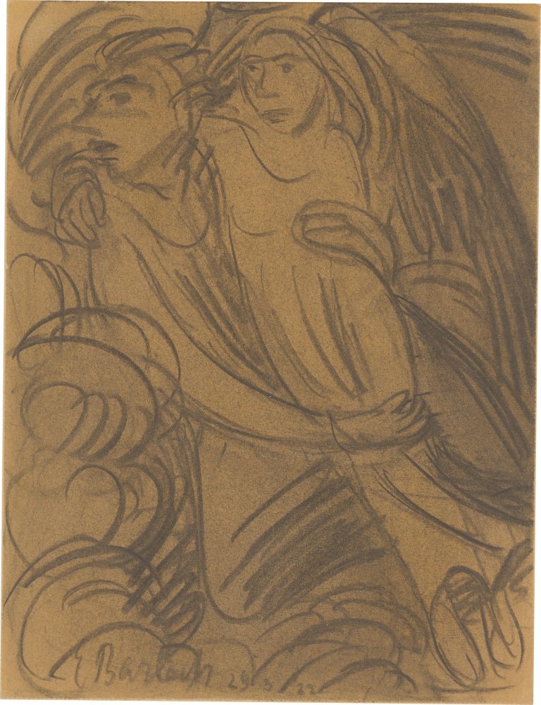 This picture shows the following artwork: Ernst Barlach. Floating angel carrying a female figure. 1922.