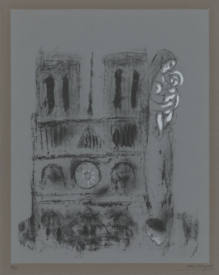 Auf diesem Bild ist das folgende Kunstwerk zu sehen: Marc Chagall. „Notre-Dame en gris“. 1955.