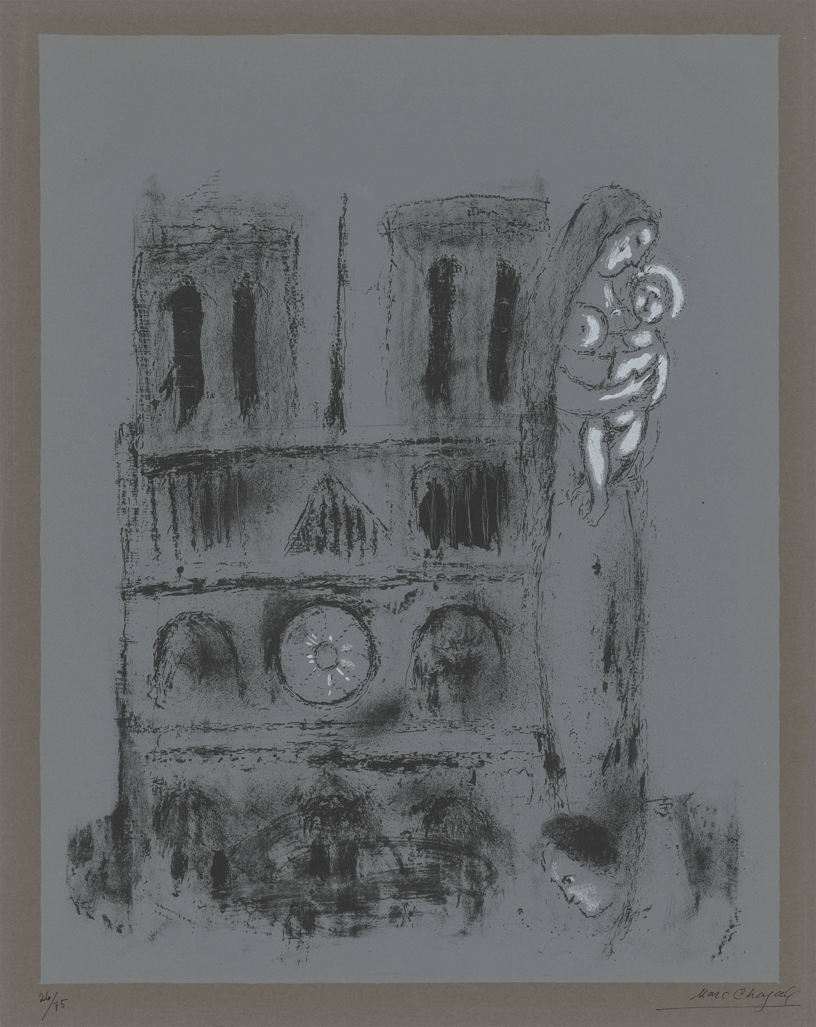 Auf diesem Bild ist das folgende Kunstwerk zu sehen: Marc Chagall. „Notre-Dame en gris“. 1955.