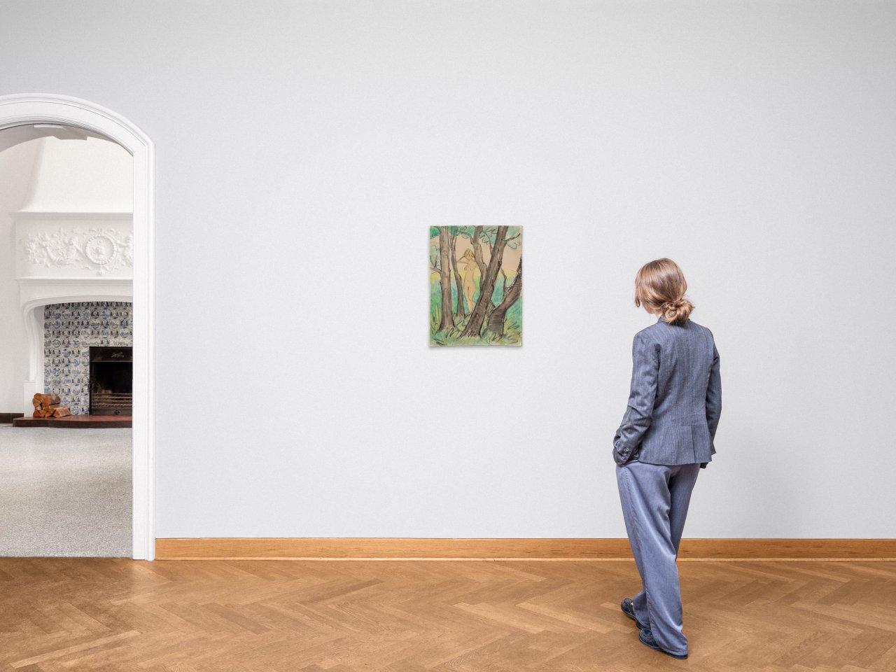 This picture shows the following artwork: Otto Mueller. ”Stehender weiblicher Akt zwischen Bäumen”. Circa 1925.