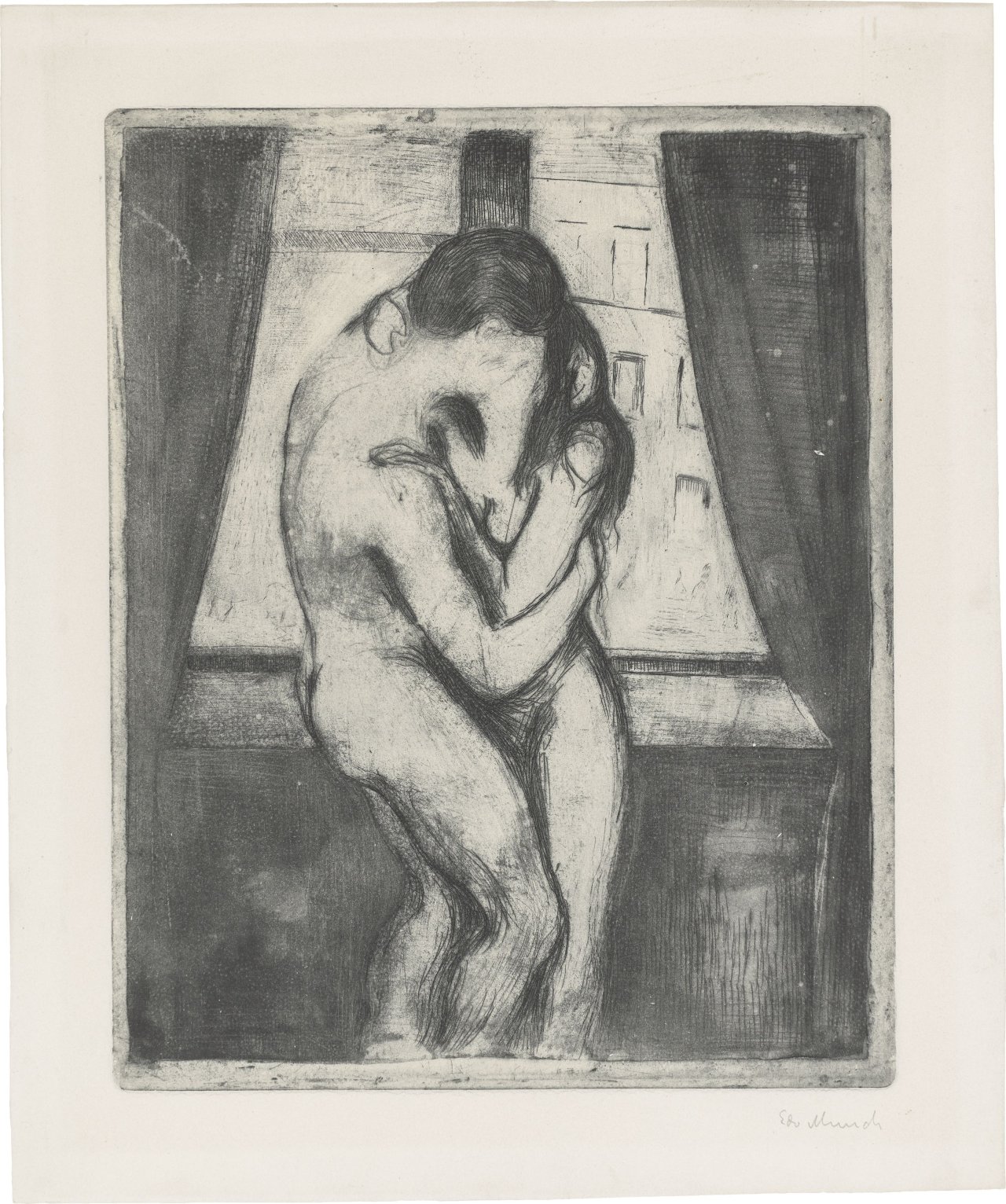 Auf diesem Bild ist das folgende Kunstwerk zu sehen: Edvard Munch. „Der Kuss“. 1895.