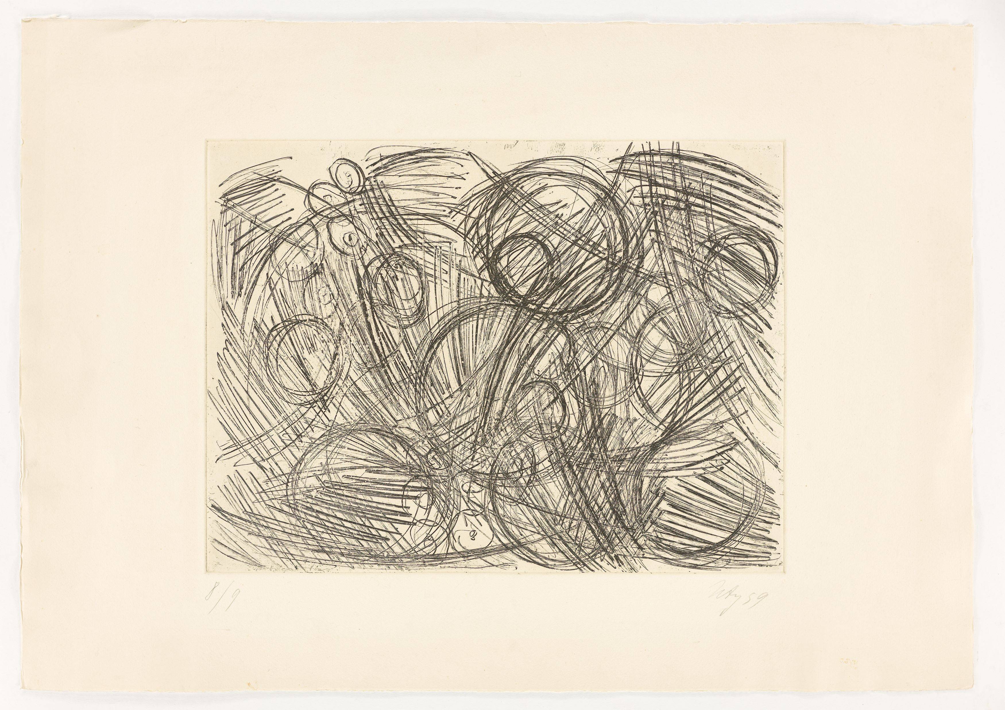 Auf diesem Bild ist das folgende Kunstwerk zu sehen: Ernst Wilhelm Nay. „Vernis Mous II“. 1959.