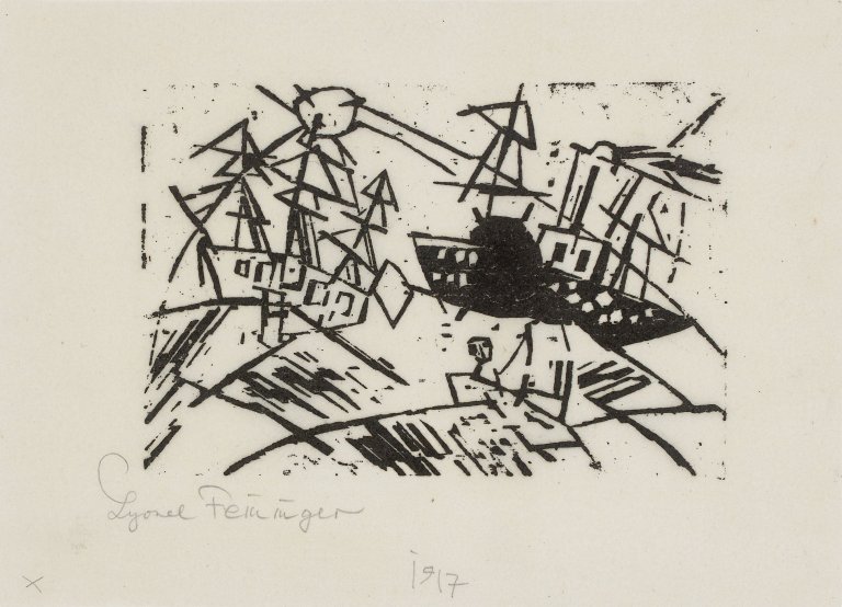 Auf diesem Bild ist das folgende Kunstwerk zu sehen: Lyonel Feininger. „Schiffe in schwerer See“. 1919.