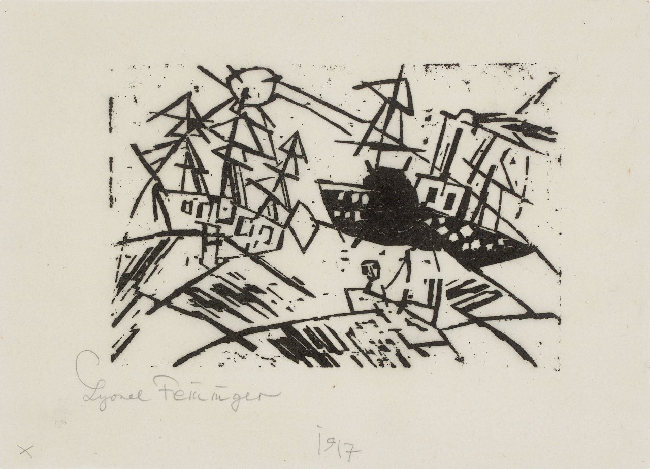 Auf diesem Bild ist das folgende Kunstwerk zu sehen: Lyonel Feininger. „Schiffe in schwerer See“. 1919.