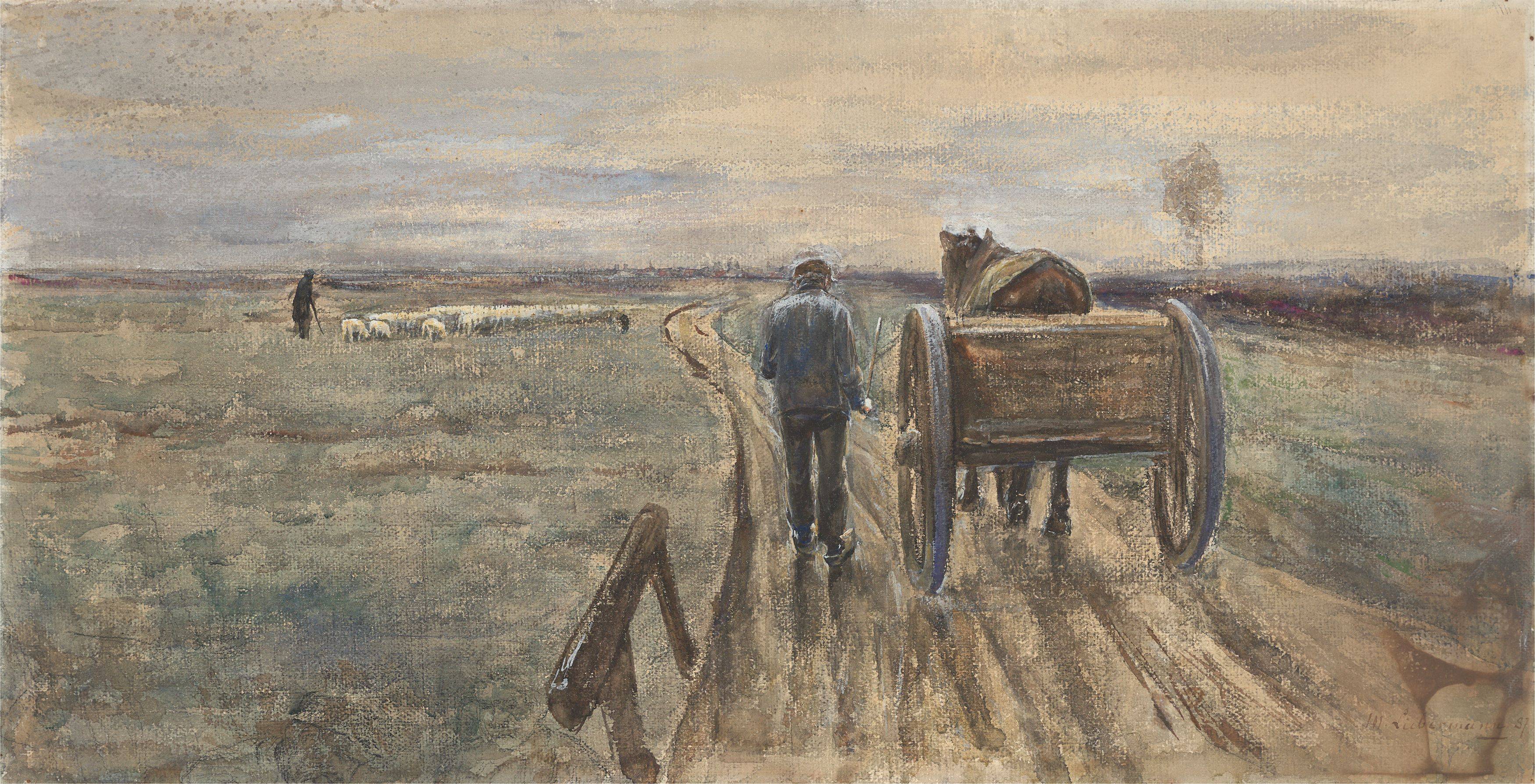 This picture shows the following artwork: Max Liebermann. ”Bauer mit Pferd und Fuhrwerk”. 1897.