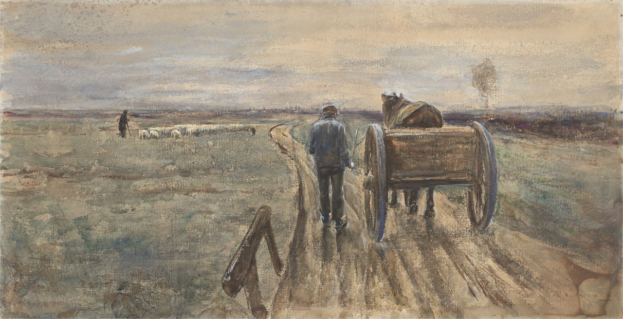 This picture shows the following artwork: Max Liebermann. ”Bauer mit Pferd und Fuhrwerk”. 1897.