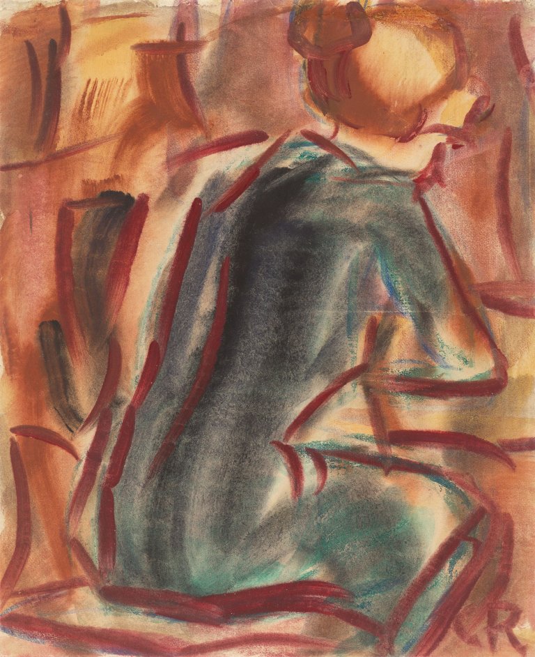 This picture shows the following artwork: Seated girl, viewed from behind.