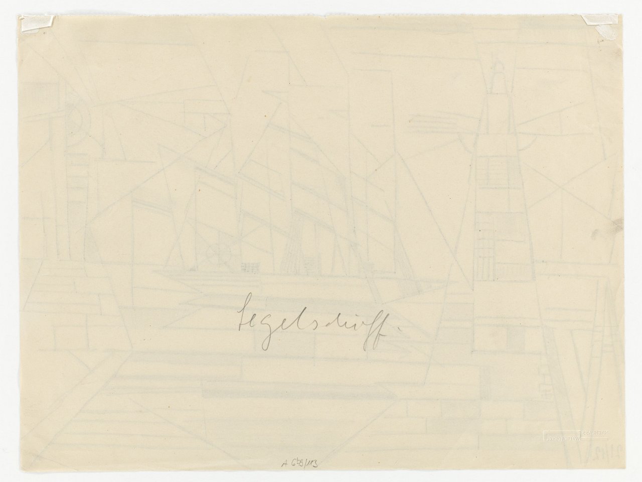 This picture shows the following artwork: Walter Dexel. Leuchtturm und Segelschiff (Lighthouse and sailing ship). 1912.