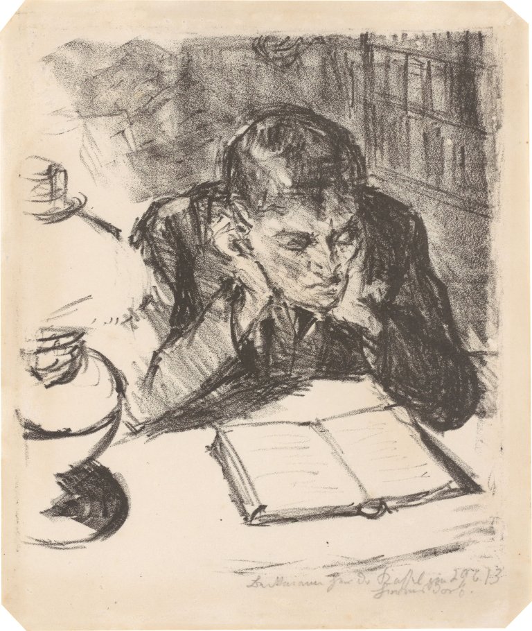 This picture shows the following artwork: Max Beckmann. ”Lesender Mann II (Selbstbildnis)”. 1912.