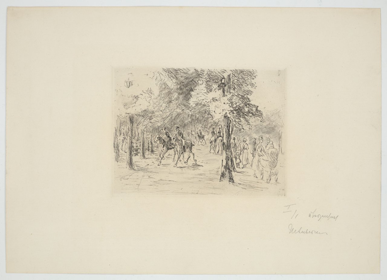 This picture shows the following artwork: Max Liebermann. ”Tiergarten mit Reitern und Spaziergängern”. 1924.