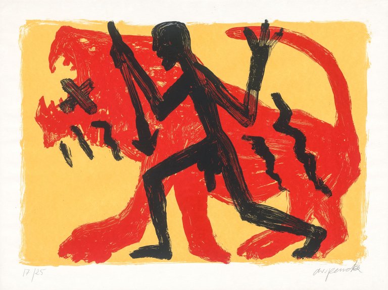 Auf diesem Bild ist das folgende Kunstwerk zu sehen: A.R. Penck. Aus: „Jäger“. 1994.