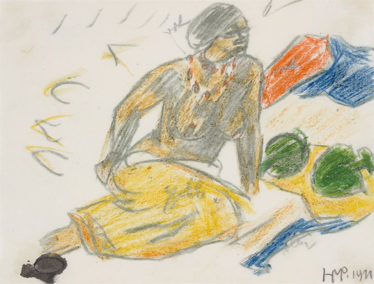This picture shows the following artwork: Max Pechstein. Seated half nude. 1911.
