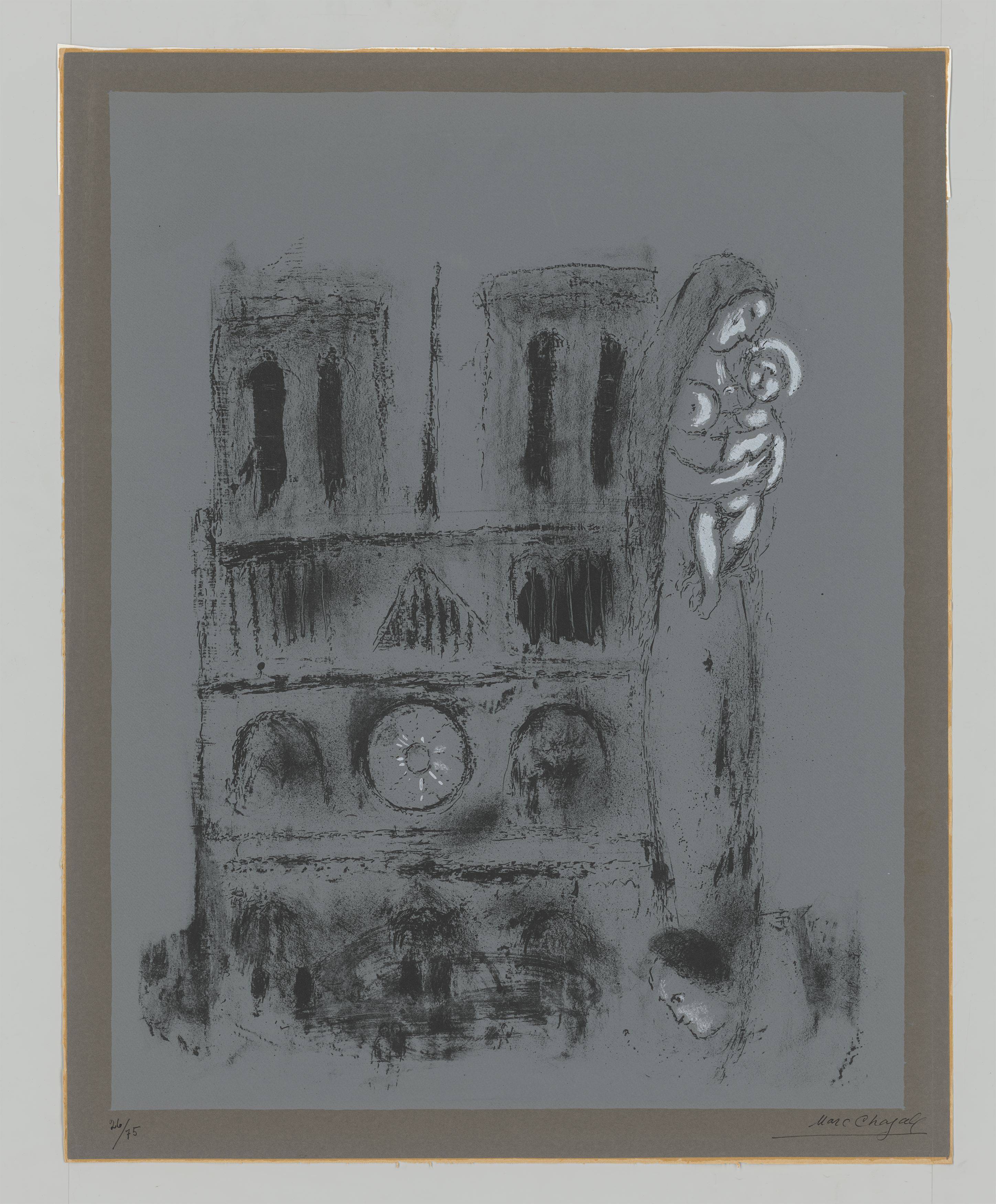 Auf diesem Bild ist das folgende Kunstwerk zu sehen: Marc Chagall. „Notre-Dame en gris“. 1955.