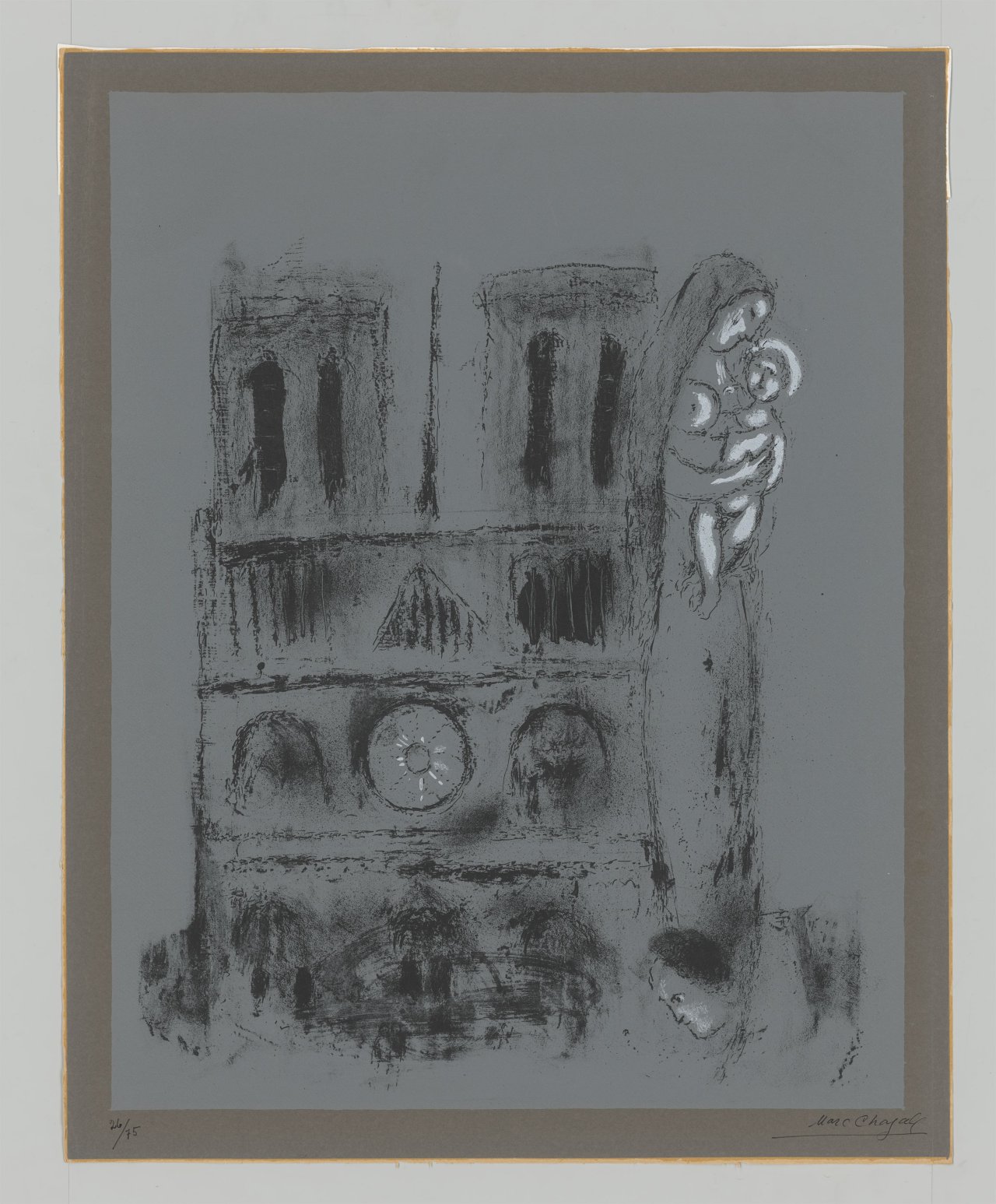 Auf diesem Bild ist das folgende Kunstwerk zu sehen: Marc Chagall. „Notre-Dame en gris“. 1955.