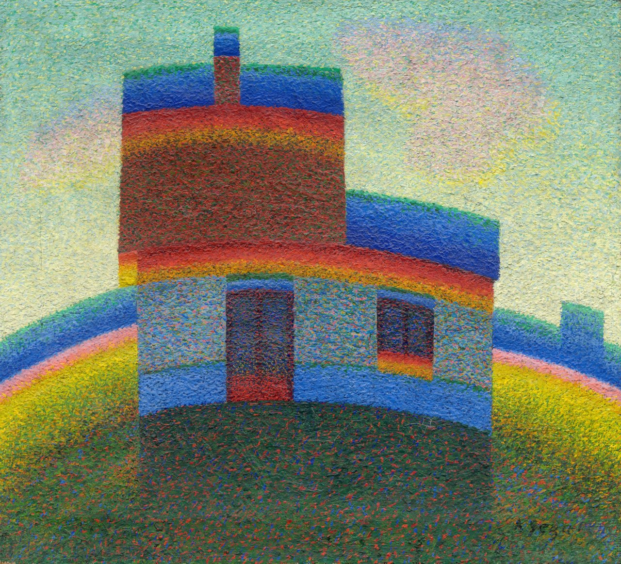 Auf diesem Bild ist das folgende Kunstwerk zu sehen: Arthur Segal. „Haus (prismatisch) II“. Um 1925.