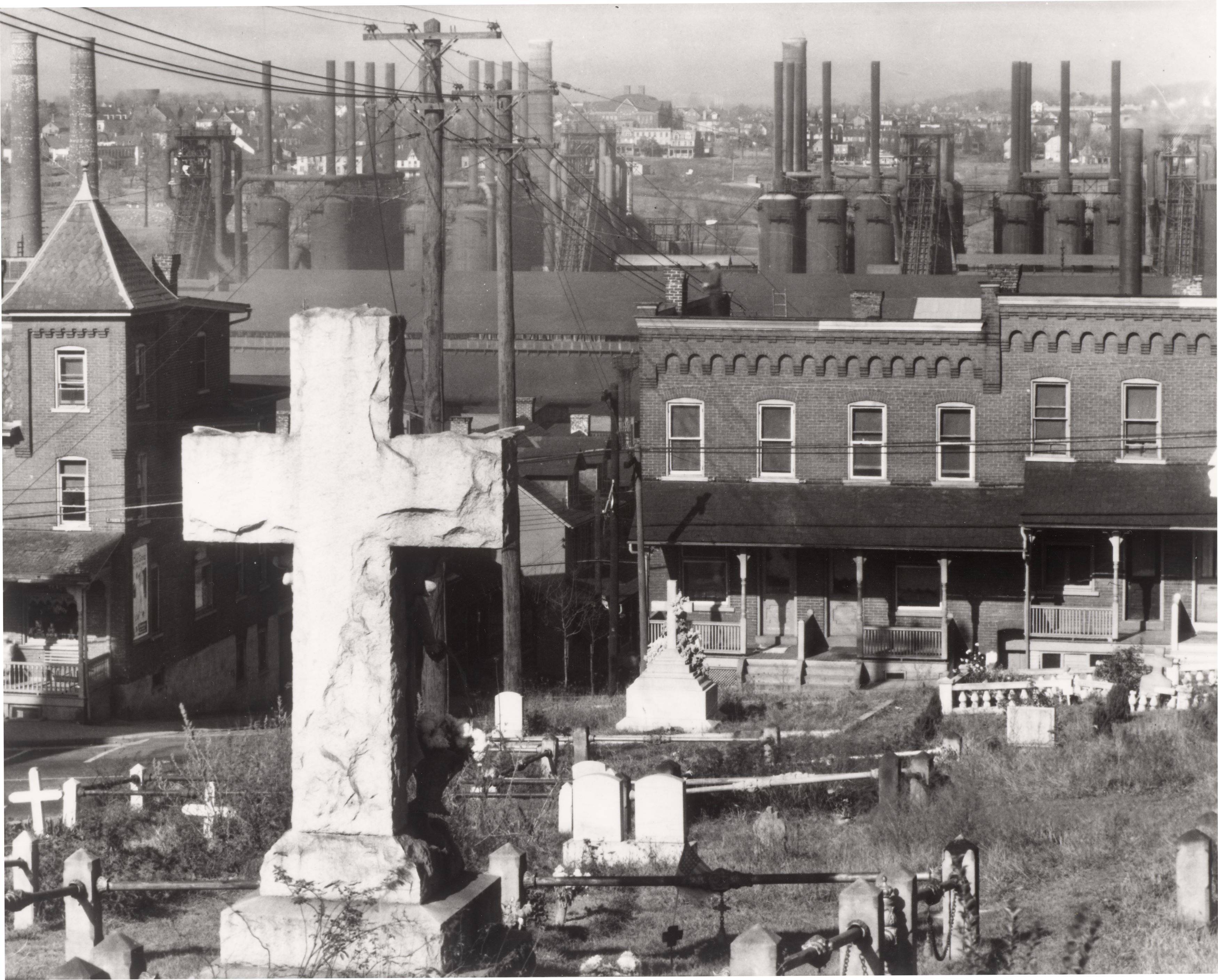 This picture shows the following artwork: Walker Evans. Bethlehem Graveyard and Steel Mill, Pennsylvania. 1935.