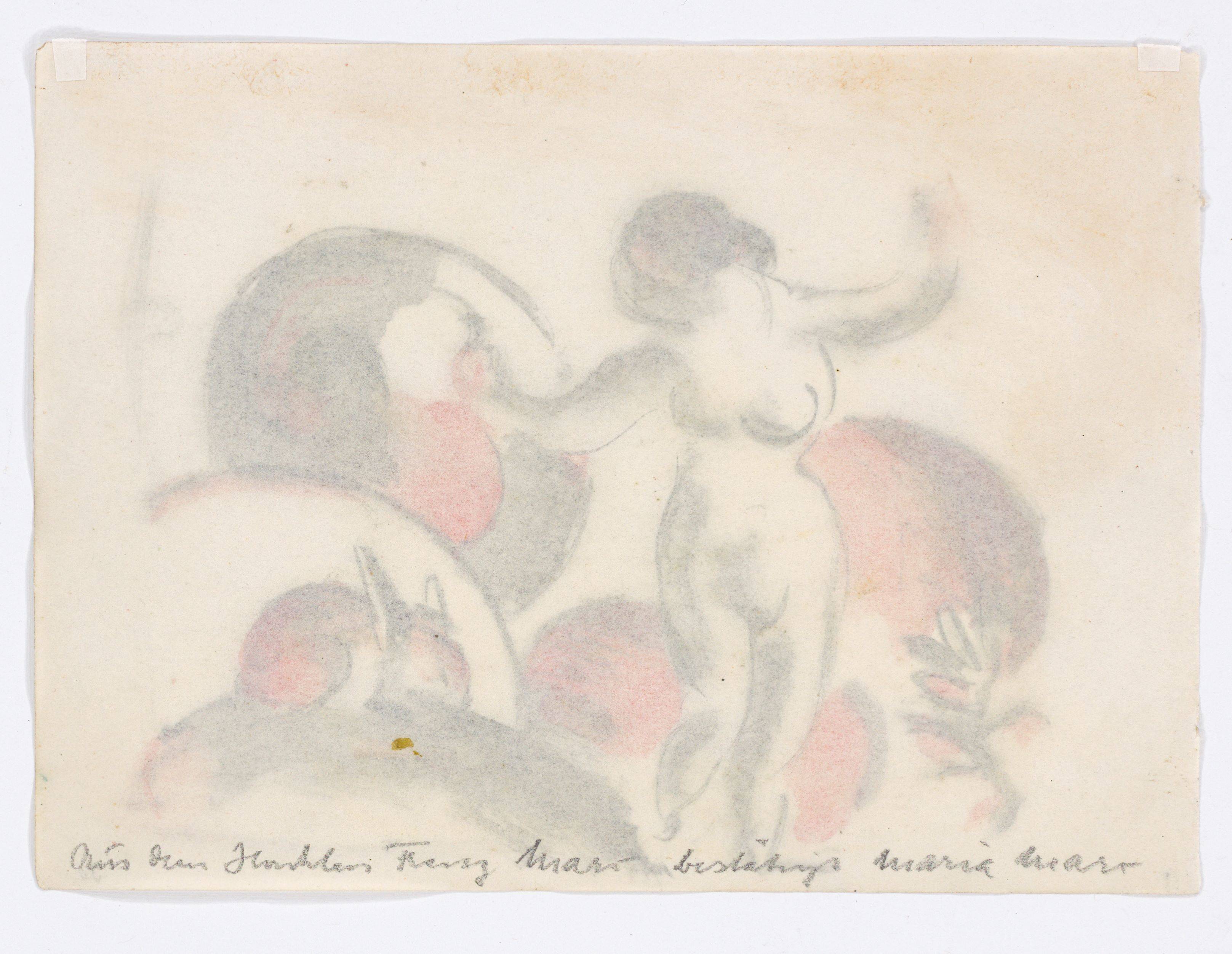 Auf diesem Bild ist das folgende Kunstwerk zu sehen: Franz Marc. „Stehender weiblicher Akt mit Kaninchen“. 1912.