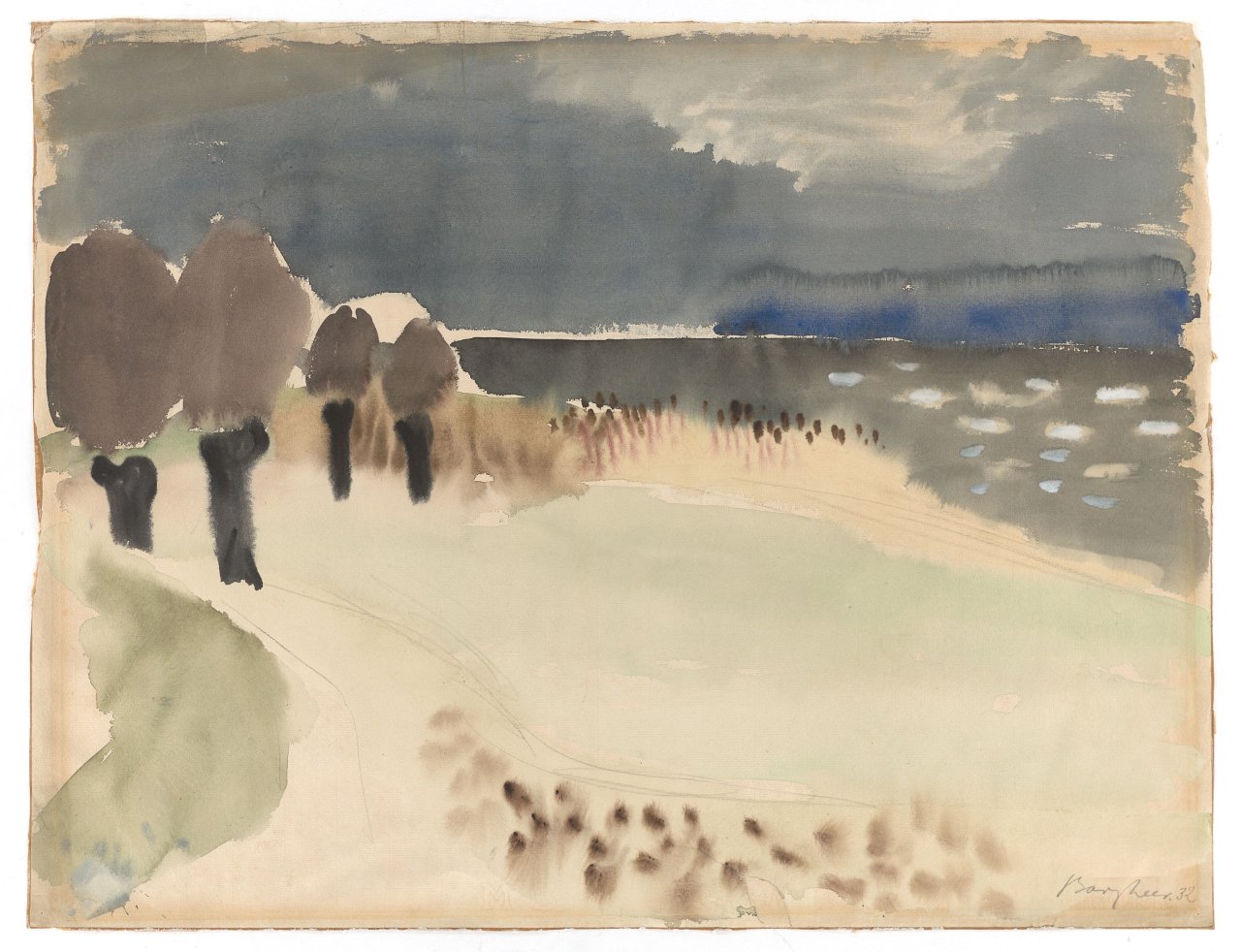 Auf diesem Bild ist das folgende Kunstwerk zu sehen: Eduard Bargheer. Elblandschaft bei Blankenese. 1932.