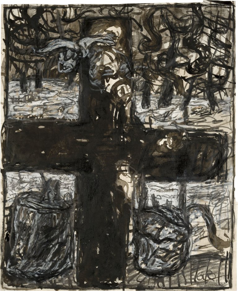 Auf diesem Bild ist das folgende Kunstwerk zu sehen: Georg Baselitz. Ohne Titel (Kreuz). 1964–1965/66.