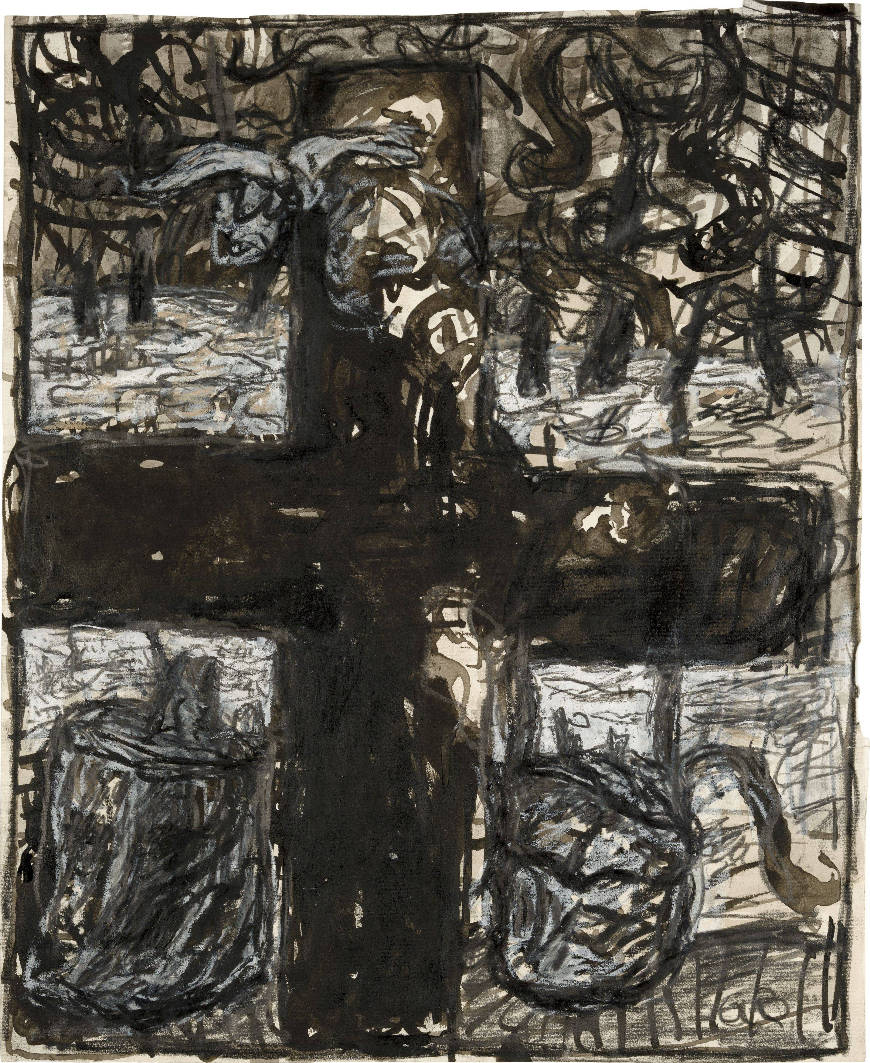 Auf diesem Bild ist das folgende Kunstwerk zu sehen: Georg Baselitz. Ohne Titel (Kreuz). 1964–1965/66.