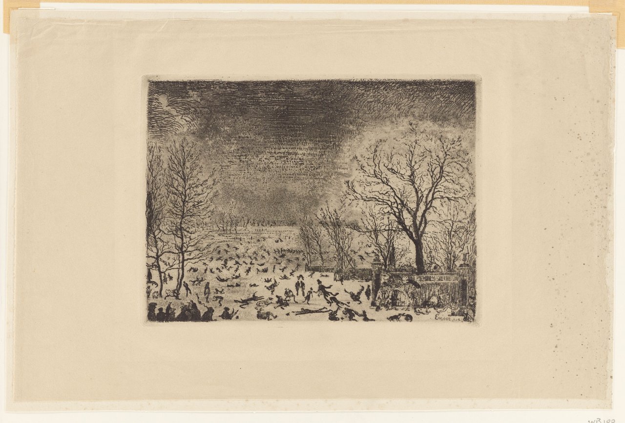 This picture shows the following artwork: James Ensor. ”Les patineurs”. 1889.