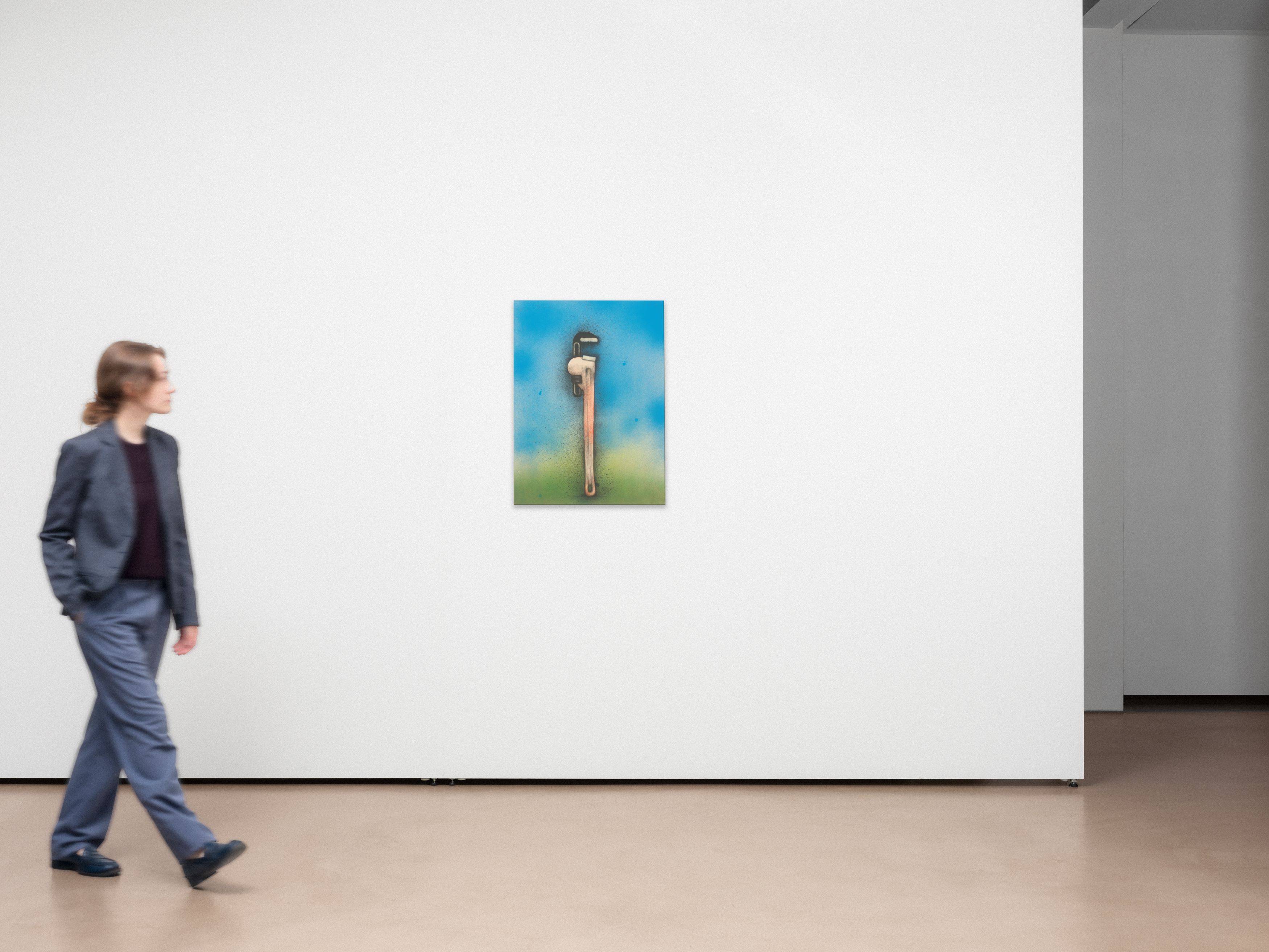 This picture shows the following artwork: Jim Dine. ”Big red wrench in a landscape”. 1973.